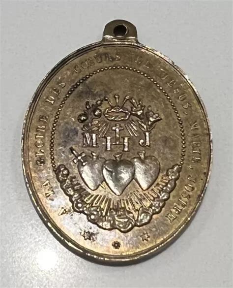 Grande Medaille Religieuse Ancienne Chloriez Des Coeurs De J Sus Et