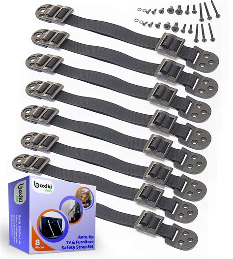 8 Pcs Adjustable Anti Tip Furniture Anchor Safety Straps Black Boxiki