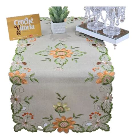 Caminho De Mesa Guippir Bordado Renda 90cm Holanda Flor Luxo Cor Bege