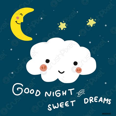 Good Night And Sweet Dreams Cloud Cartoon Vector Doodle Illustration