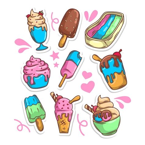 Conjunto De Colecciones De Dibujos Animados De Helados Vector Premium