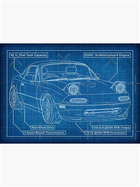 Mazda Mx Miata Blueprint Poster For Sale By Navin Guyvit