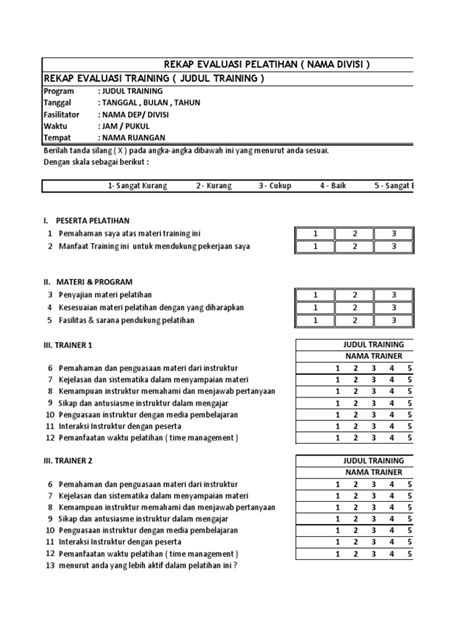 Detail Contoh Form Evaluasi Pelatihan Karyawan Koleksi Nomer