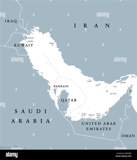 Persian Gulf region countries political map with English labeling. Body ...