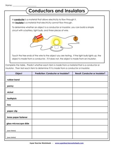 Conductors And Insulators Basic Worksheet Ks3 Yea7 By Lbc1809 Uk Teaching Resources Tes