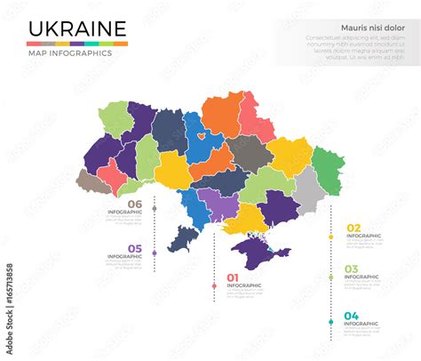 Ukraine Country Map Infographic Colored Vector Template With Regions