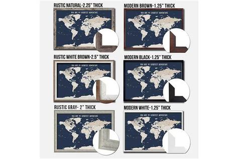 Push Pin Travel World Map Navy Cream Framed Includes Push Pins