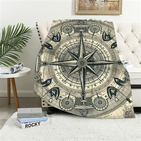 Comio Anchor Decor Sherpa Blanket Nautical Compass Blanket For Bed