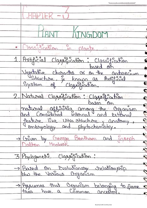 Solution Class Biology Chapter Plant Kingdom Handwritten Notes