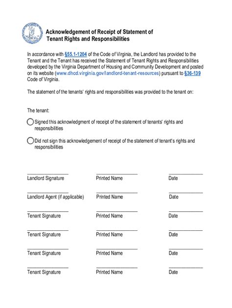 Fillable Online Virginia Statement Of Tenant Rights And