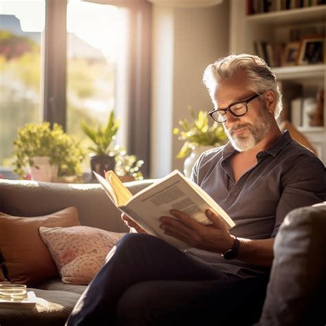 Foto de un hombre leyendo un libro sentado en el sofá Foto Premium