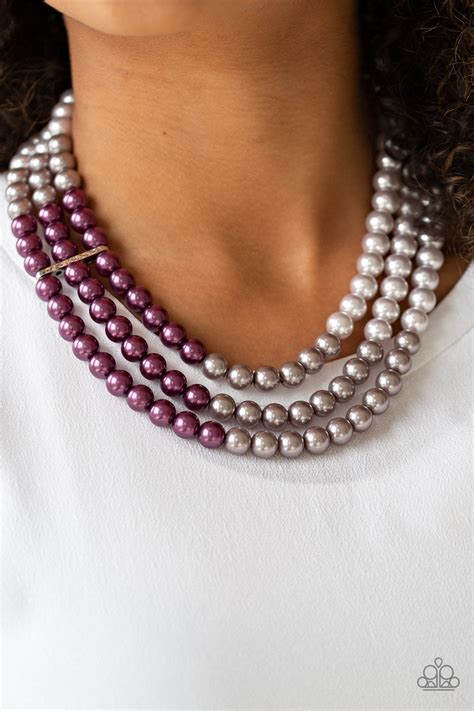 Paparazzi Times Square Starlet Purple And Silver Pearl Necklace And E