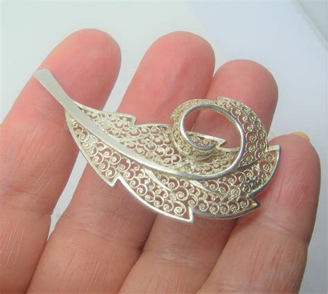 Sterling SILVER FILIGREE BROOCH Angel Feather Foreign Design Etsy UK