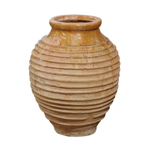 Greek Early 19th Century Round Terracotta Olive Jar With Ribbed Body