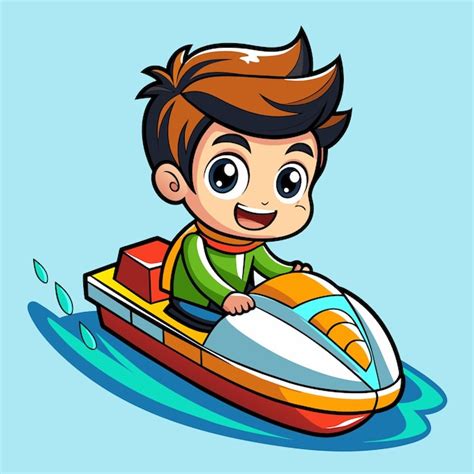 Premium Vector | A cartoon drawing of a boy on a jet ski with a water ...