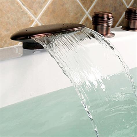 Luxury Clam Oil Rubbed Bronze Deck Mounted Roman Tub Waterfall Faucet & Hand Shower,Clam Oil ...