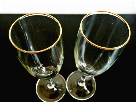 Pair Of Champagne Flutes Gold Rimmed Flutes Pair Of Toasting Etsy