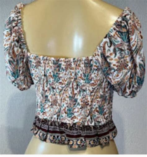 Nwt Band Of Gypsies Ruched Crop Top Shirt Blouse Boho Plum Ivory