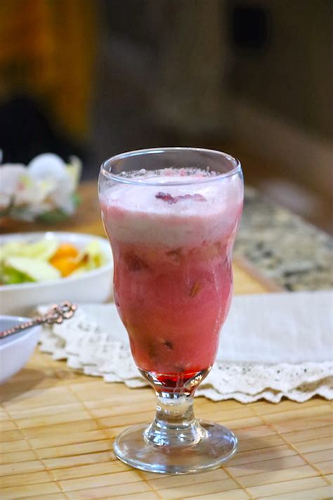 Pomegranate Rose Syrup Rooh Afza With Mixed Fruits Nuts Drink