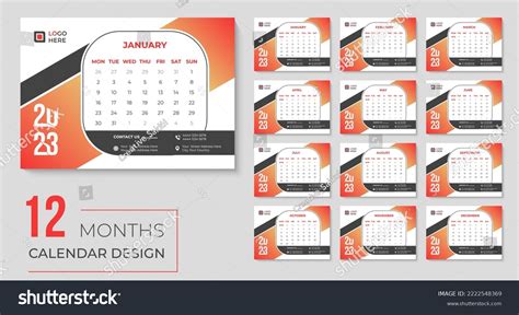 2023 Desk Calendar Design Monthly Printable Stock Vector (Royalty Free ...