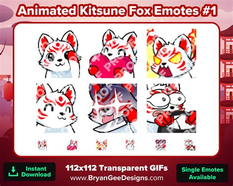 Animated Kitsune Fox Twitch Emotes Wave Love Heart Rage Angry Etsy Uk