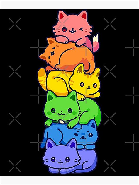 Gay Pride Cat LGBT Kawaii Cats Pile Cute Anime Rainbow Flag Poster