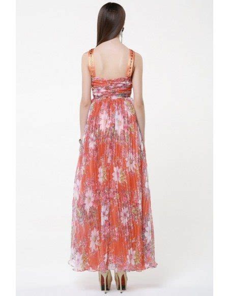 Summer High Waist Floral Print Chiffon Long Wedding Guest Dress Kc117