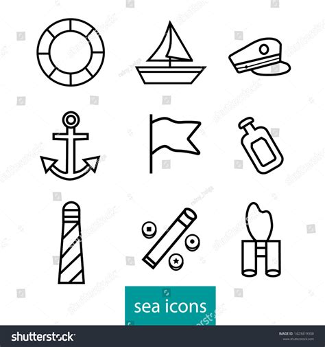 Sea Simple Outline Objects Vector Illustration Stock Vector (Royalty ...