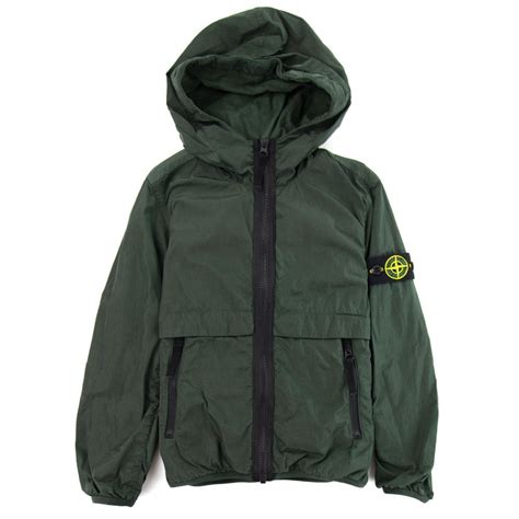 Stone Island Junior Nylon Metal Zip Hooded Jacket Green V0053 Onu