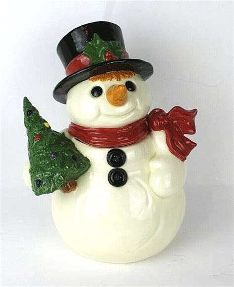 Vintage Ceramic Snowman Christmas Cookie Jar Ebay