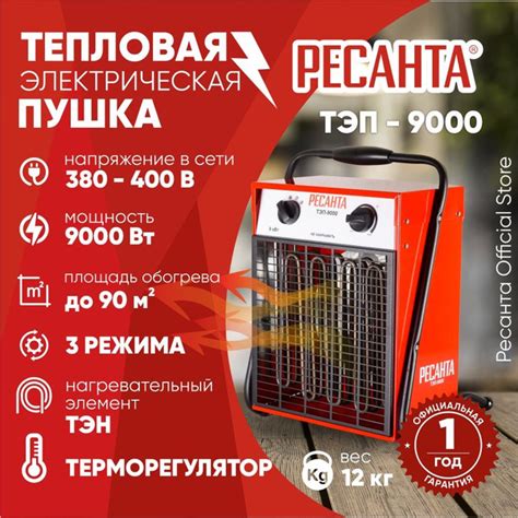 Тепловая электрическая пушка ТЭП-9000 (квадратная) Ресанта / 9000 Вт ...