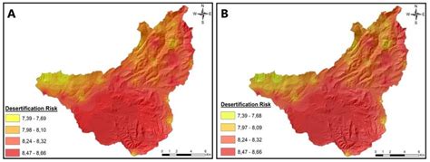 Desertification risk maps (A: DIS4ME, B: Estimated with ANN ...