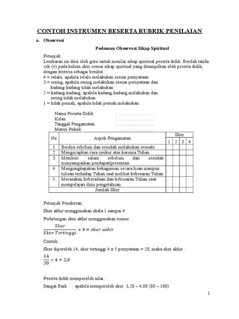 Detail Contoh Rubrik Penilaian Koleksi Nomer