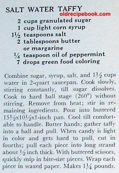 The Recipe For Salt Water Taffy Is Shown In An Old Recipe Book With