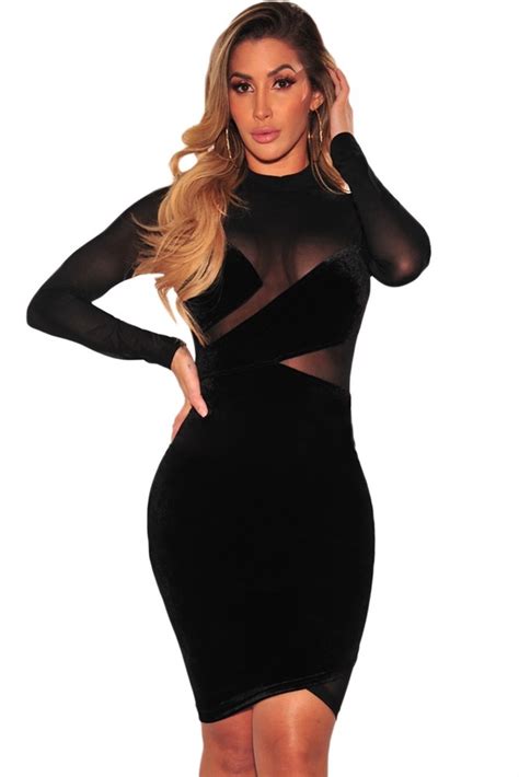 Vestido Terciopelo Negro Sexy Con Transparencias Moda 220305 560 00