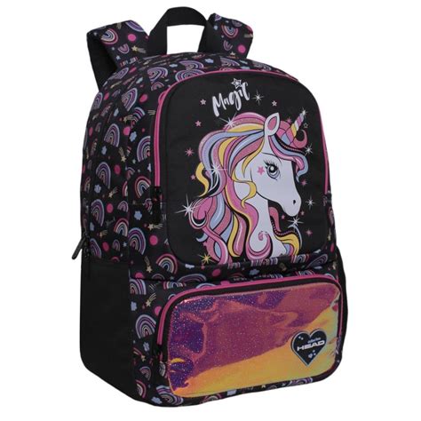 Mochila Head Dance Unicornio Arcoiris Negro Arte Sano Libreria