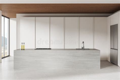 Interno Della Cucina Bianca Con Isola Illustrazione Di Stock