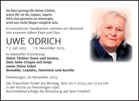 Traueranzeigen Von Uwe Odrich Abschied Nehmen De