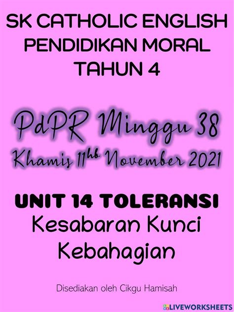 Pendidikan Moral Tahun 4 Pdpr Minggu 38 Khamis 11hb November 2021 Unit 14 Toleransi