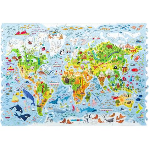 Puzzle Din Lemn Harta Lumii Pentru Copii 100 Piese 43 1x29 7 Cm