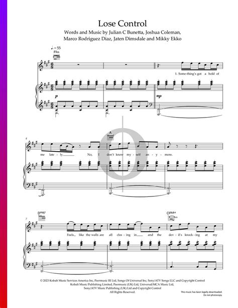 Lose Control Teddy Swims Piano Sheet Music Oktav