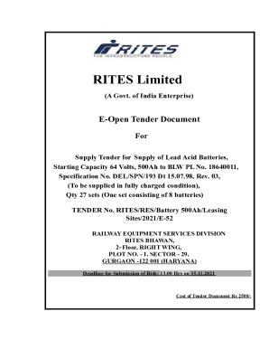 Fillable Online Nit For Supplies Of Lead Acid Battery Rites Fax Email