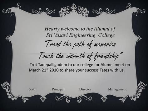 PPT - Hearty welcome to the Alumni of Sri Vasavi Engineering College PowerPoint Presentation ...