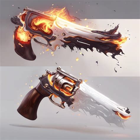 Concept Art Of White Magical Metallic Fantasy Revolver Covered In