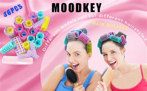 Moodkey 36pcs Plastic Snap On Rollers Set Heatless Hair