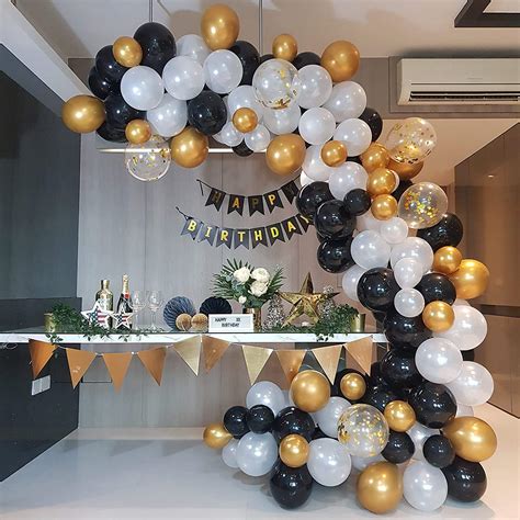 Onehous Black Gold Balloon Arch Kit 120pcs Metallic Gold Black And