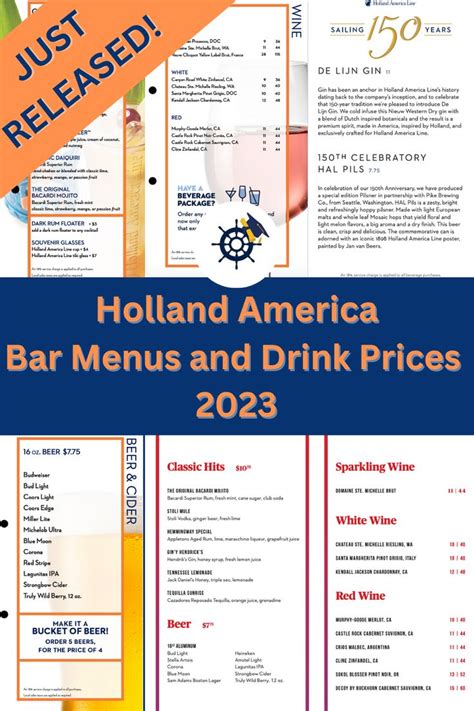 Holland America Bar Menus 2023 In 2023 Holland America America