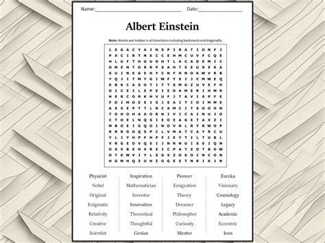 Albert Einstein Word Search Puzzle Worksheet Activity Teaching Resources