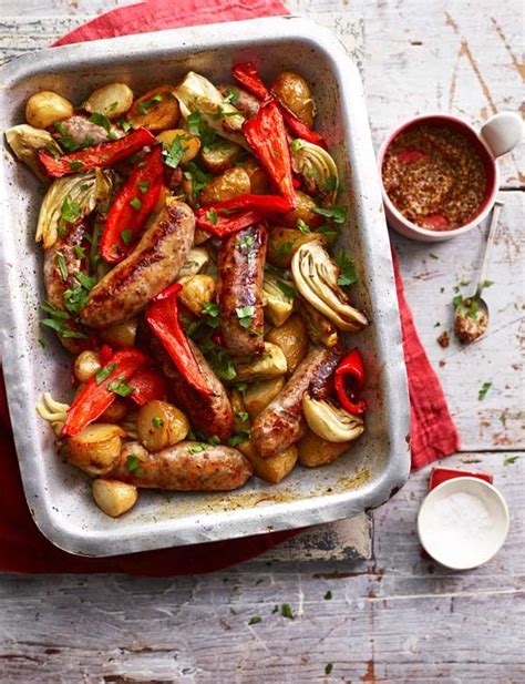 Sausage Fennel And Pepper Traybake Sainsbury`s Magazine Recipe Fennel Recipes Sausage