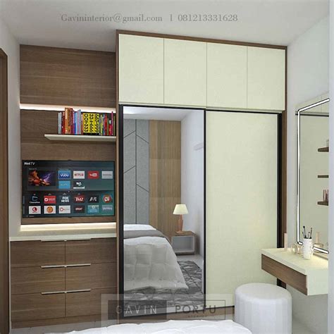 Lemari Pakaian Sliding Door Motif Kayu Putih Royal Palm Pegadungan